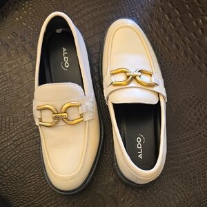 ALDO Women's Cream Loafers with Gold Accent